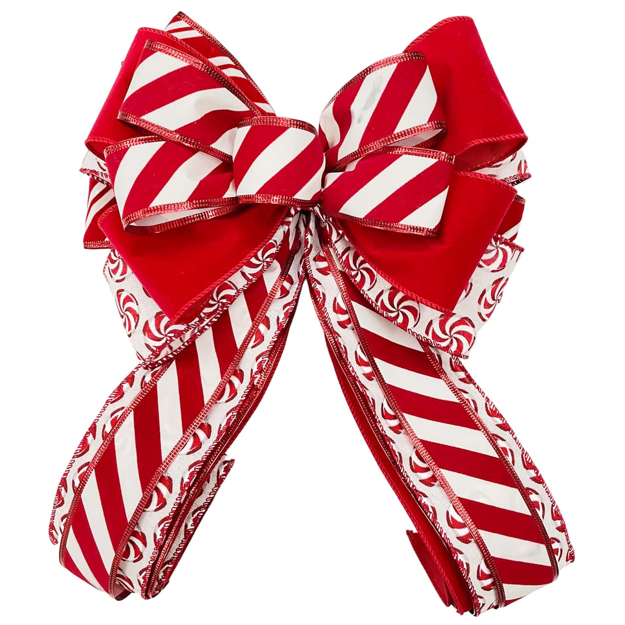 20.5&#x22; Red &#x26; White Peppermint Candy Stripe Christmas D&#xE9;cor Bow by Celebrate It&#xAE;